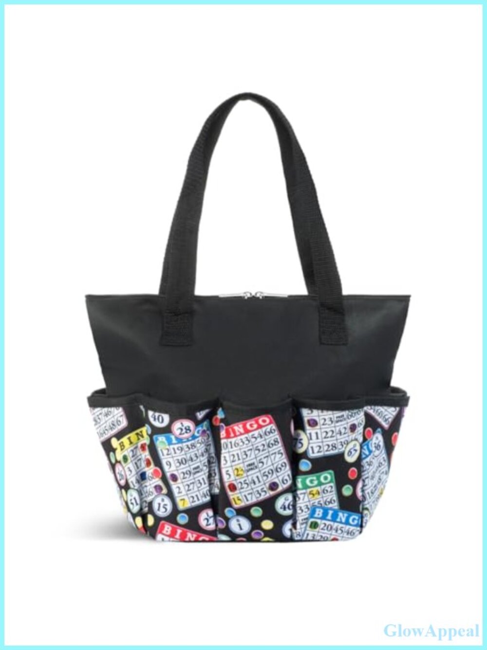 Canvas Bingo Tote Bag with 13 Pockets Zipper Closure for Daubers